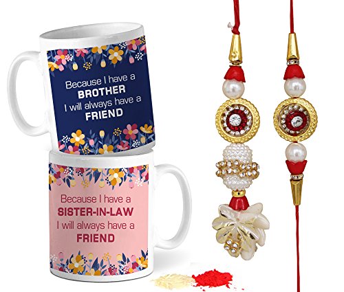 TIED RIBBONS Rakhi for Bhaiya & Bhabhi with Gift Pack (Designer Lumba Rakhi set, Printed Coffee Mug, Rakshabandhan Special Card, Roli Chawal)