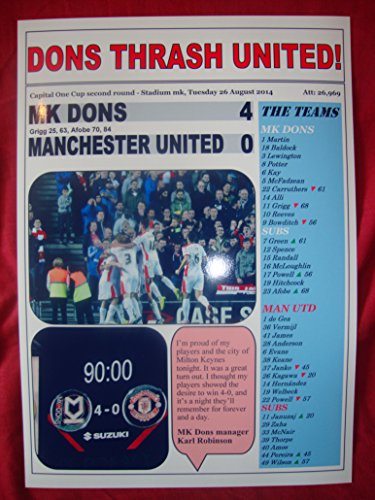Lilywhite Multimedia MK Dons 4 Manchester United 0 - 2014 Capital One Cup - souvenir print