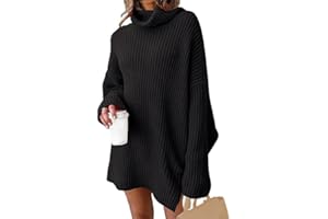 JFAN Vestido de Punto Mujer Invierno Elegante de Cuello Alto de Manga