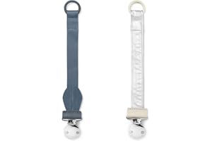 Elodie Details Pack de 2 Attache-Tétine en Tissu et Clip en Acier Inoxydable, pour Bébé Garçon et Fille, Anneau Universel en Silicone - Tender Blue Bunny/Stone Silver