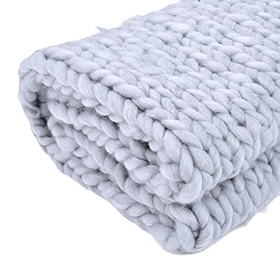 lembeauty Fait à la main épais Laine Plaid doux et chaud en tricot Couverture Canapé Tapis de sol Twist Couverture tricotée, gris, 150 * 120 cm