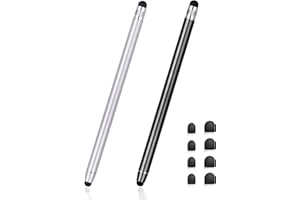Lamkrtlp Stylus Pens for Touch Screens, 2Pack Universal Tablet Pen Capacitive 2 in 1 Touch Screen Pen for Samsung/Tablet with 8 Replace Tips (Black+Silver)