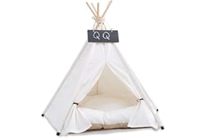 NUKIED Pet Teepee 50x50x60cm Dog & Cat Bed with Cushion Dog Tents Tall 70cm(27.6inch) Pet Play Houses with Removable Washable Cushion Blackboard Easy Assemble