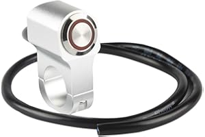Larcele Motociclo Manubrio Faro Interruttore a Pulsante con Indicatore Luminoso Rosso 12V 22mm,Angel Eye SBKG-04 (Argento Copertina)