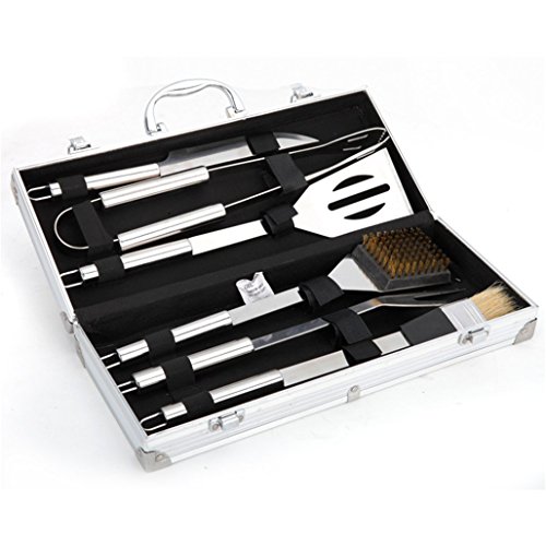 RoseFlower® 6 teilig Hochwertige Edelstahl Grillbesteck Barbeque mit Aluminium-Koffer enthalten - Perfekte Schwerlast Professionelle Grill-Werkzeug BBQ Zubehör Kit