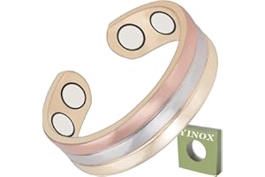 YINOX 99.99% pure cuivre trois tons anneaux magnétiques pour les femmes, 3500 Gauss 4 anneaux magnétiques, anneaux pour femmes