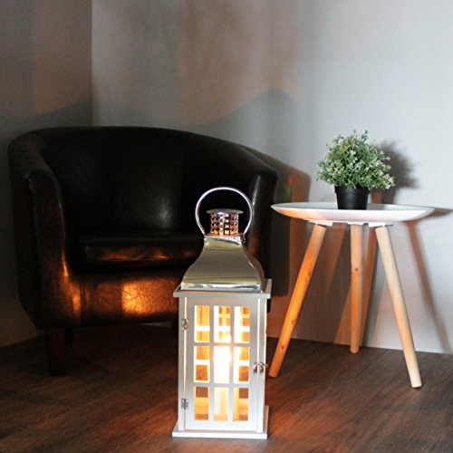 Dekorative Laterne 20x20xH47cm mit Henkel Windlicht Gartenlaterne Holzlaterne Kerzenhalter Gartenbeleuchtung Dekoration – Weiß/Silber - 2