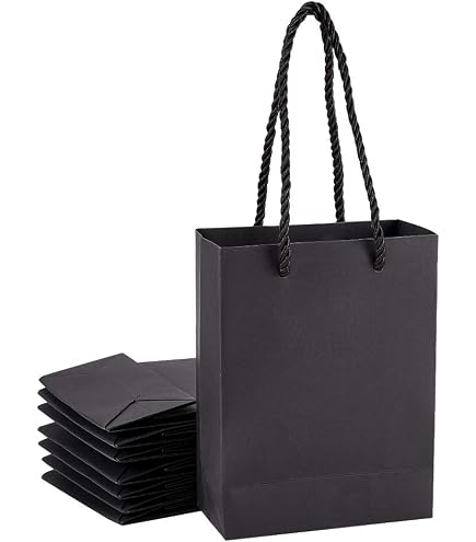 Emartbuy Sacchetto regalo autoportante in carta resistente, 27 x 16 x 9 cm, in carta kraft nera, per caramelle, biscotti, con finestra trasparente, confezione da 24