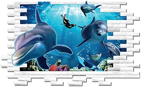JHYS Wall Sticker Simulation 3D Blue Dolphin Sea Lions Ocean World Cartoon Children's room Kindergarten Decorative Paintings