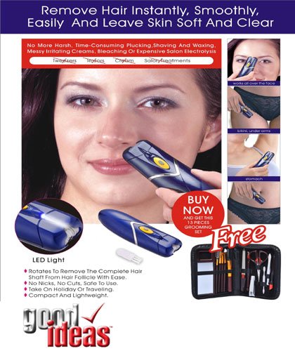 Good Ideas Electric Tweezers with Rotating Head, Hair Removal (1106) Includes Manicure & Make-Up Set. Ideal Gift
