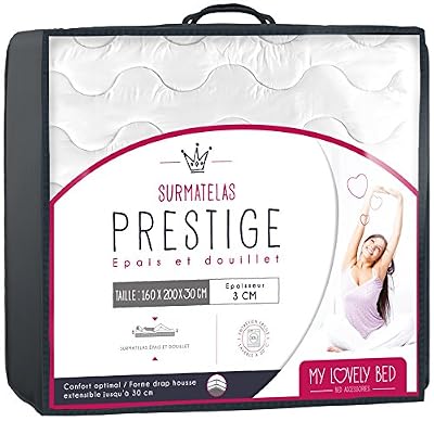 My Lovely Bed - SurMatelas Prestige 160x200 cm - Epais et Douillet - Enveloppe 100% Coton - Qualité Hôtellerie