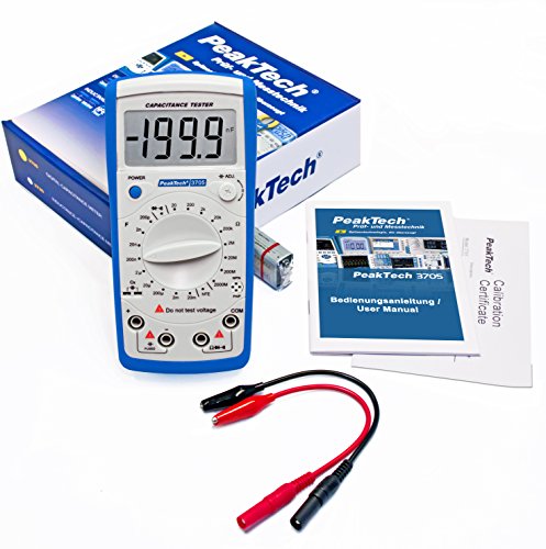 PeakTech Digital Kapazitätsmessgerät 20MF / Widerstandmessgerät 2000 Mohm / Durchgangsprüfer / DIODEN Test / Transistortest Hfe, 1 Stück, P 3705 - 5