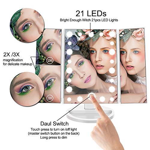 LED Kosmetikspiegel Tri-Falten Standspiegel Schminkspiegel mit Beleuchtung - 2