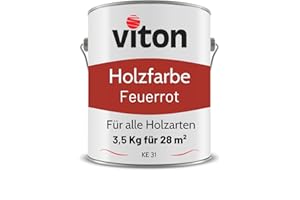 VITON S.R.O. VITON Holzfarbe in Rot - 3,5 Kg Holzlack Seidenmatt - Wetterschutzfarbe für Außen - 3in1 Grundierung & Deckfarbe - Profi-Holzschutzlack - KE31 - RAL 3000 Feuerrot