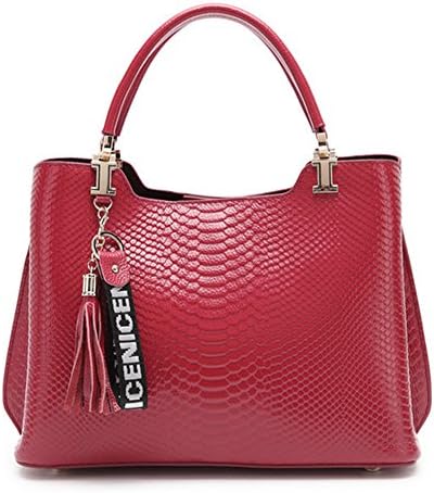 XinMaoYuan Crocodile Pattern Female Package Leather Skin Bag Shoulder Bag Leather Cross Section Simple Color Zipper Handbag,Wine Red