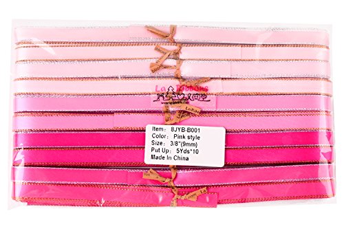 LaRibbons 10mm Breitem Gold/Silbernem Rand Doppelseitigem Satin-Band, 4.5m x 10 Farben ( Rosa Style ) - 4