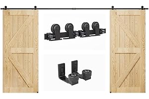 LTIYITL 365CM (12FT) Herraje Para Puerta Corredera Kit de Granero Accesorio de Armario Con Rodillo de Riel Para Puerta Doble,Contiene Guía de Suelo Ajustable