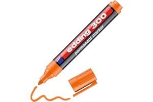edding 300 marcador permanente - naranja - 1 rotulador - punta redonda 1,5-3 mm - resistente al agua, de secado rápido, rotuladores indelebles - para cartón, plástico, vidrio, madera, metal