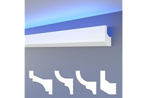 HEXIMO LED moulures classiques, XPS Styropor éclairage indirect mur & plafond moulures stucco moulures en polystyrène pour plafond (20,4 mètres HLED 4)