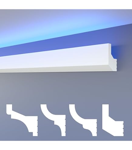 HEXIMO Led-schaduwvoeg-profiel, stuclijsten, indirecte verlichting, XPS- piepschuim, gipsplafondlijsten voor wand-plafondbekleding (1,7 meter HLED 11