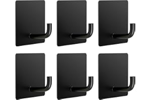 ATOYOGA Crochet Adhesif Mural, Set de 6 Porte Manteau Mural sans Percage, Accroche Torchon Cuisine en Acier Inoxydable, Résistant à l'Eau et Antirouille, Design Élégant et Moderne(Noir)