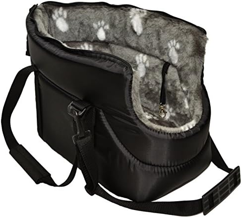 BLACK with GREY FUR CARRY BAG SHOULDER TRAVEL CARRIER DOG PUPPY CAT PET ANIMAL (LARGE)