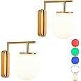 Aiehnid Battery Operated Wall Sconce Set of 2, Rechargeable Indoor Glass Shade Wall Lights Fixtures with Wireless Remote Control Dimmable,Wall Lamp for Apartment,Bedroom,Farmhouse