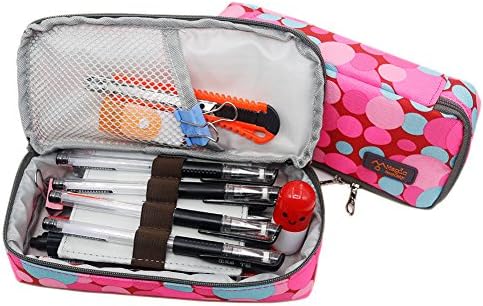 Pencil Case With Two Zippers Pen Bag Large Capacity Oxford Pencil Holder With Bright Color Practical Stationery for School And Office By FLERISE