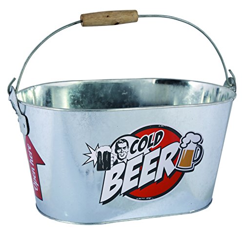 OOTB Cubo de Metal Ovalado, Cold Beer, con asa y Manilla de Madera, Aluminio, Plateado, 26 x 13 x 4 cm