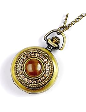 GSPStyle Damen Braun Katzenauge Strass Taschenuhr Anhänger Halskette Quarz Uhren Schmuck