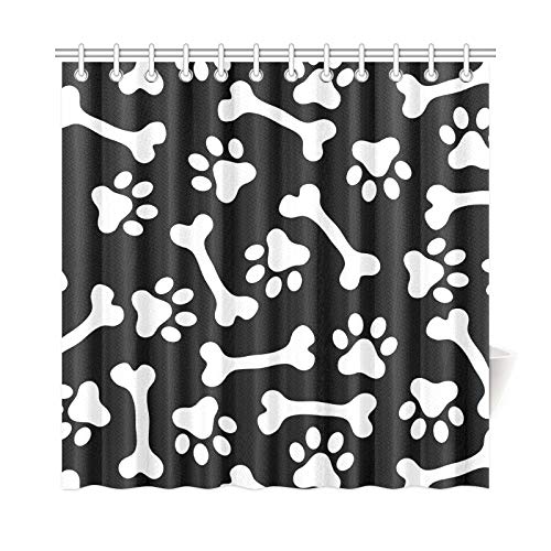 YSJXIM Home Decor Bath Curtain Stylish Cute Dog Paw And Bones Polyester Fabric Waterproof Shower Curtain For Bathroom, 72 X 72 Inch Shower Curtains Hooks Included