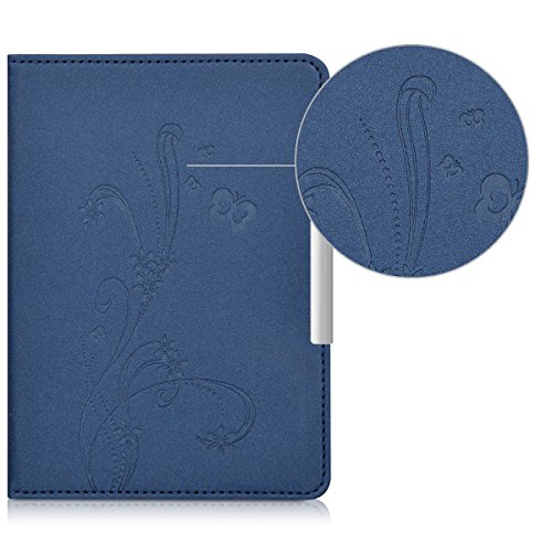kwmobile Hülle für Tolino Vision 1 / 2 / 3 / 4 HD – Flipcover Case eReader Schutzhülle – Bookstyle Klapphülle Ranken Schmetterling Design Dunkelblau - 6