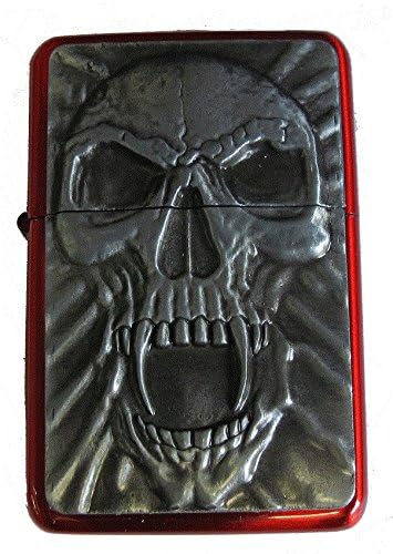 SKULL DESIGN 6 PETROL LIGHTER IN GIFT TIN (Red Ice)