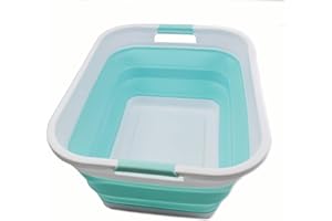 Sammart 41L Panier à linge pliable en plastique – Boîte de rangement pliable et rétractable – Cuve de nettoyage portable – Panier économiseur d'espace (1, Blanc/Vert lac)