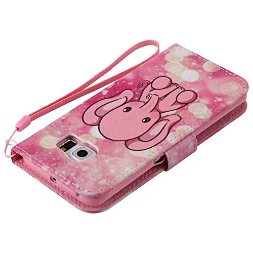 Feeltech Samsung Galaxy S6 Edge Hülle PU-Leder und Brieftasche Bunte Muster Fall mit Magnetverschluss, Hybrid-Kickstand mit Stand-Funktion, schlagen Sie schützende weiche TPU Stoßstangenabdeckung und Kreditkartenhalter für Samsung Galaxy S6 Edge Handgelenk Bügel-Buch-Art-Geldbeutel-Tasche mit 2 In 1 Berühren Sie Stift – Rosafarbener Elefant - 7