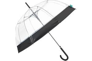 PERLETTI Ombrello Trasparente Automatico Donna - Ombrello Lungo a Cupola Pioggia - Ombrello Resistente Antivento Grande - Struttura in Fibra di Vetro - Diametro 89 cm