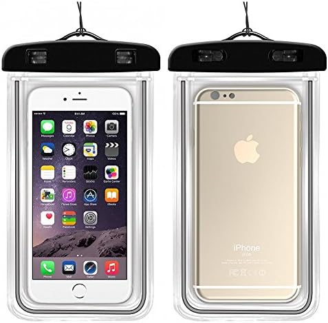 Waterproof Phone Case [2 Pack] Fluorescent Durable Underwater with Touch Responsive Transparent Windows for iPhone 8/7/6s/6s plus/5/5s/SE and Other Smartphones [Universal Fit] (Black)