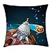 Produktbild Keoik Cartoon Throw Pillow Cushion Cover, Spacecraft Planets Outer Space Theme Cute Rocket Stars Galaxy Cosmic Illustration, Decorative Square Accent Pillow Case, Multicolor 16x16inches