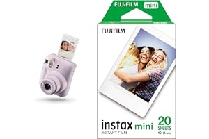 instax mini 12 kamera, autoexponering med inbyggd selfie-lins, Lilac Purple & instax mini film, 20 pack