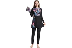 LUXEMBER Women's 3-Piece Burkini Modest Swimwear Full-Coverage Rash Guard Long Sleeve Swim Top with Pants and Hijab Tankini Set Summer Beachwear in Black | Free Compressed Towel Included!