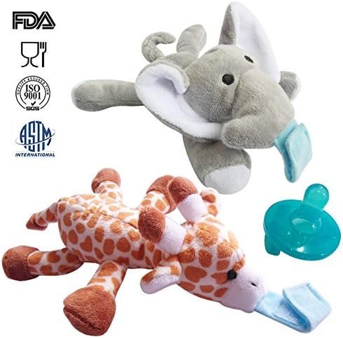 UDS 2-Pack Infant Pacifier with Removable Animals for Cleaning and Sanitizing Separately，Soothing Toy (Elephant and Giraffe)