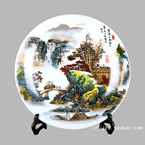 YQOOO Porcelain Hanging Plate Living Room Decorative Plate Porcelain Plate Wine Cabinet Entrance Ornaments Clear Water Mountain 26Cm