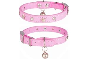 DAIHAQIKO Collare per Gatti in Pelle con Cinturino Elastico Collari per Gattini Maschi e Femmine con Borchie a Campana e Luna con Fibbia Sicuro e Regolabile per Gattino Piccoli e Grandi di Taglia