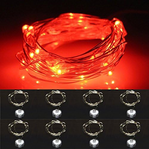 LXINGS Battery Operated Waterproof String Lights 8 Sets of 2M/20 LEDS For Christmas Wedding Party,Amazingly Bright - Ultra-thin Flexible Easy to Wrap Silver Wire,Fairy Light Effect(Red)