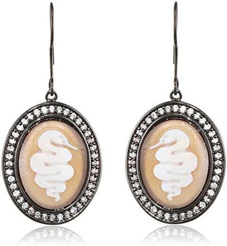 AMEDEO Hand Carved Sardonyx Shell Cameo Surrounded by Cubic Zirconia Featuring a Snake Earrings