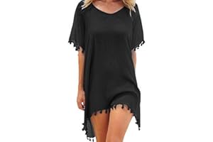 HANAOOPS Chiffon Beachwear Women Beach Bikini Cover Up Tassel Beach Dress V Neck Swimwear Summer Casual Swimsuit