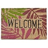 Relaxdays Fußmatte Kokos PALMENBLÄTTER 40 x 60cm Kokosmatte mit rutschfestem PVC Bodem Fußabtreter aus Kokosfaser als Schmutz