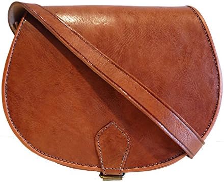 Truly Moroccan Vintage Style Hand Made Real Leather Saddle Hand Bag Satchel in Orange tan