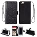 Produktbild Yobby Leder Brieftasche Hülle für iPhone 6, iPhone 6S Schwarz Handyhülle Geprägt Mandala Muster Schlank Premium PU Flipcase [Magnetverschluss] mit Kartenfach Handschlaufe Stand Schutzhülle