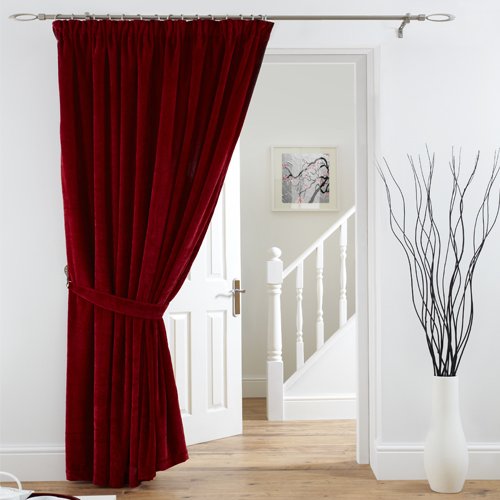 Tony's Textiles Velvet Velour Tape Top Pencil Pleat Fully Lined Door Curtain 66